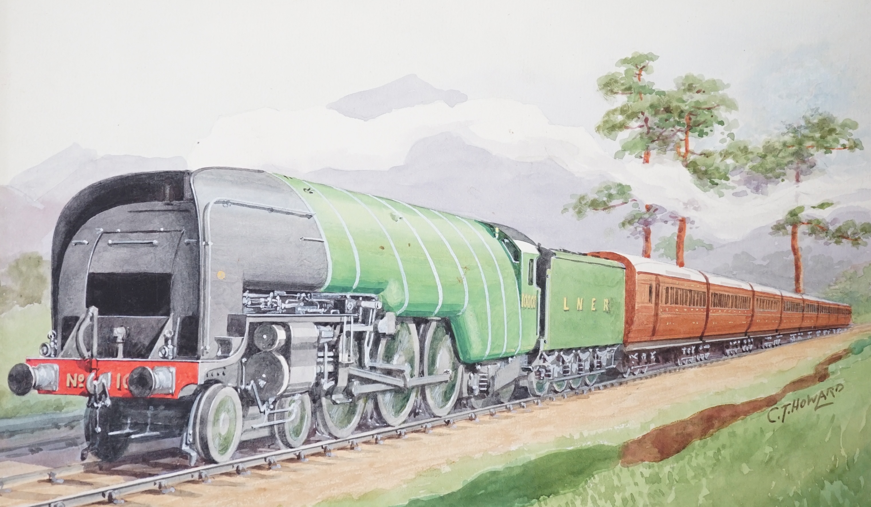 Charles Thomas Howard (1865-1942), set of four original watercolours for postcard designs, steam locomotives comprising ‘Scotch Express, LMS Railway’, ‘Caerphilly Castle, GWR’, ‘Lord Duncan, Southern Railway’ & ‘W1- Hush